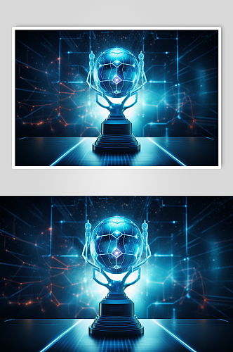 AI数字艺术科技感奖杯背景图