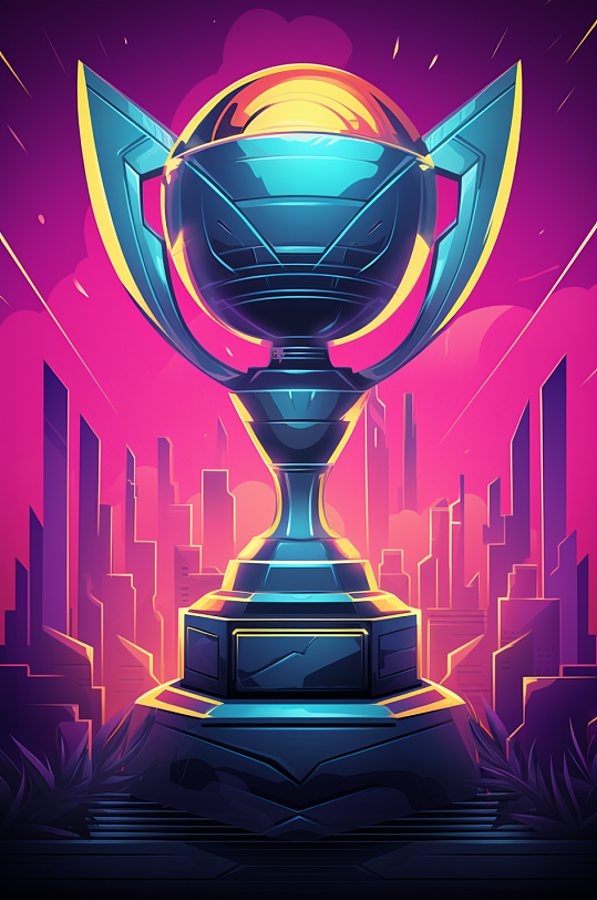 AI数字艺术科技感奖杯背景图-众图网