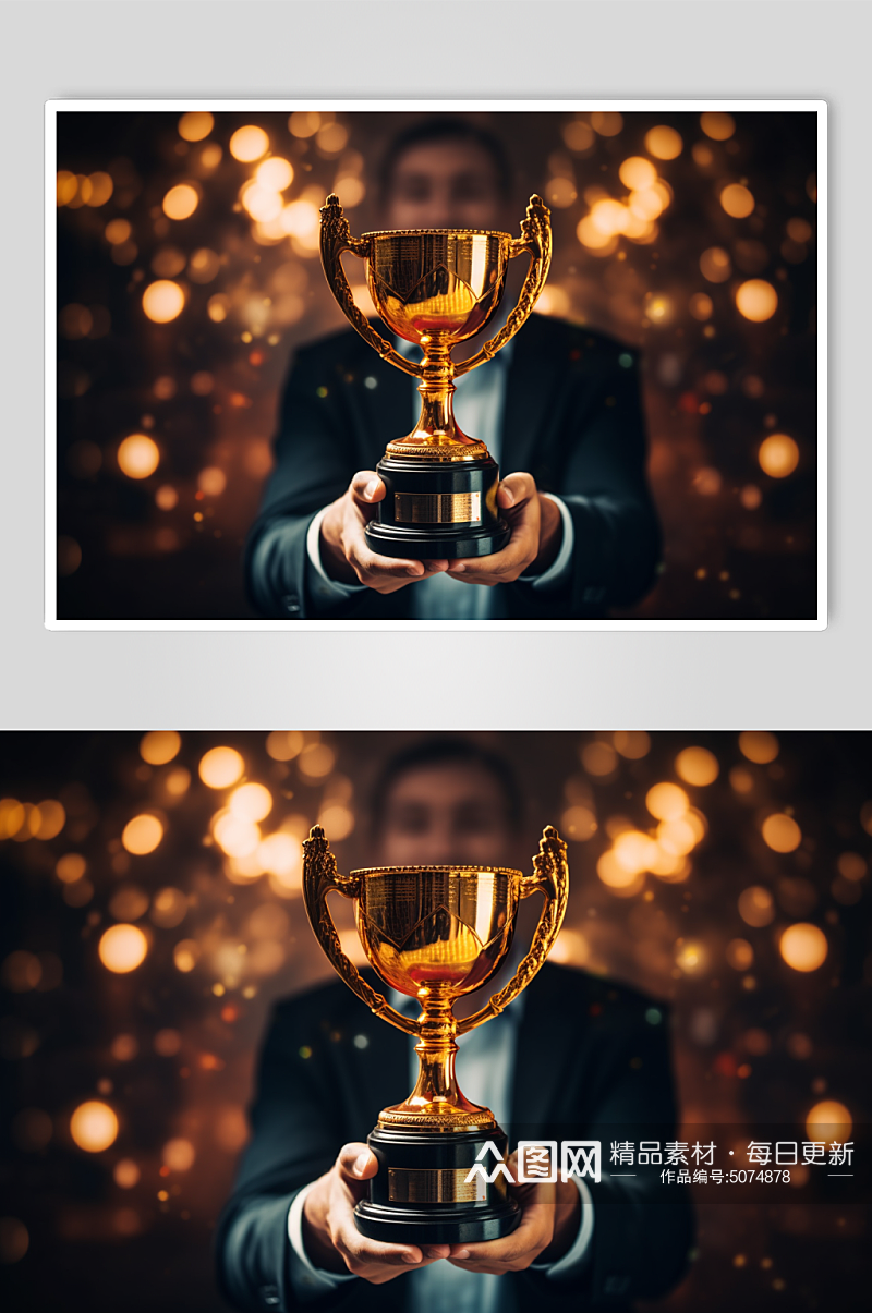 AI数字艺术手拿奖杯企业文化摄影图片素材