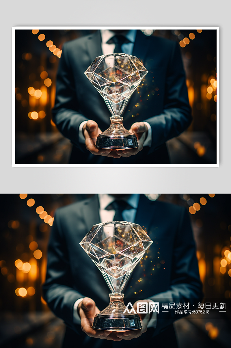 AI数字艺术手拿奖杯企业文化摄影图片素材