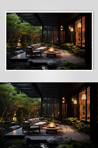 AI数字艺术江南民宿酒店室内设计摄影图