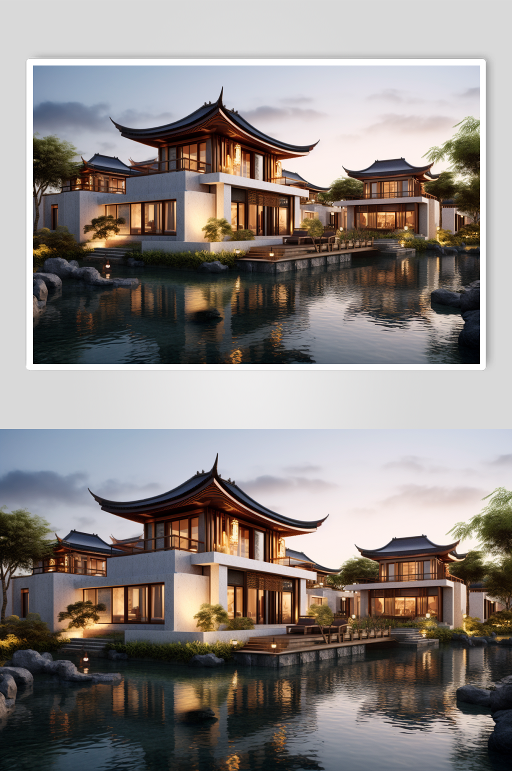 AI数字艺术中国风江南民宿酒店建筑摄影图素材