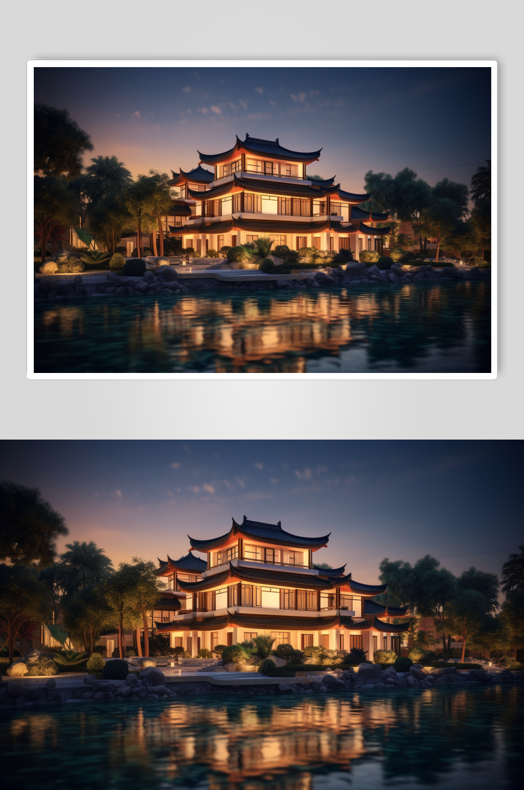 AI數(shù)字藝術(shù)中國(guó)風(fēng)江南民宿酒店建筑攝影圖素材