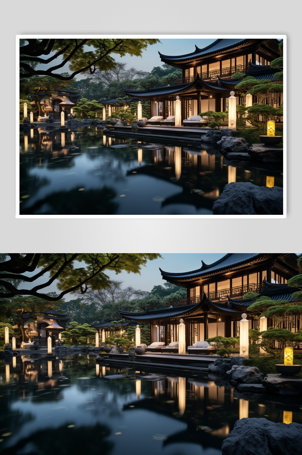 AI數(shù)字藝術(shù)中國風(fēng)江南民宿酒店建筑攝影圖素材