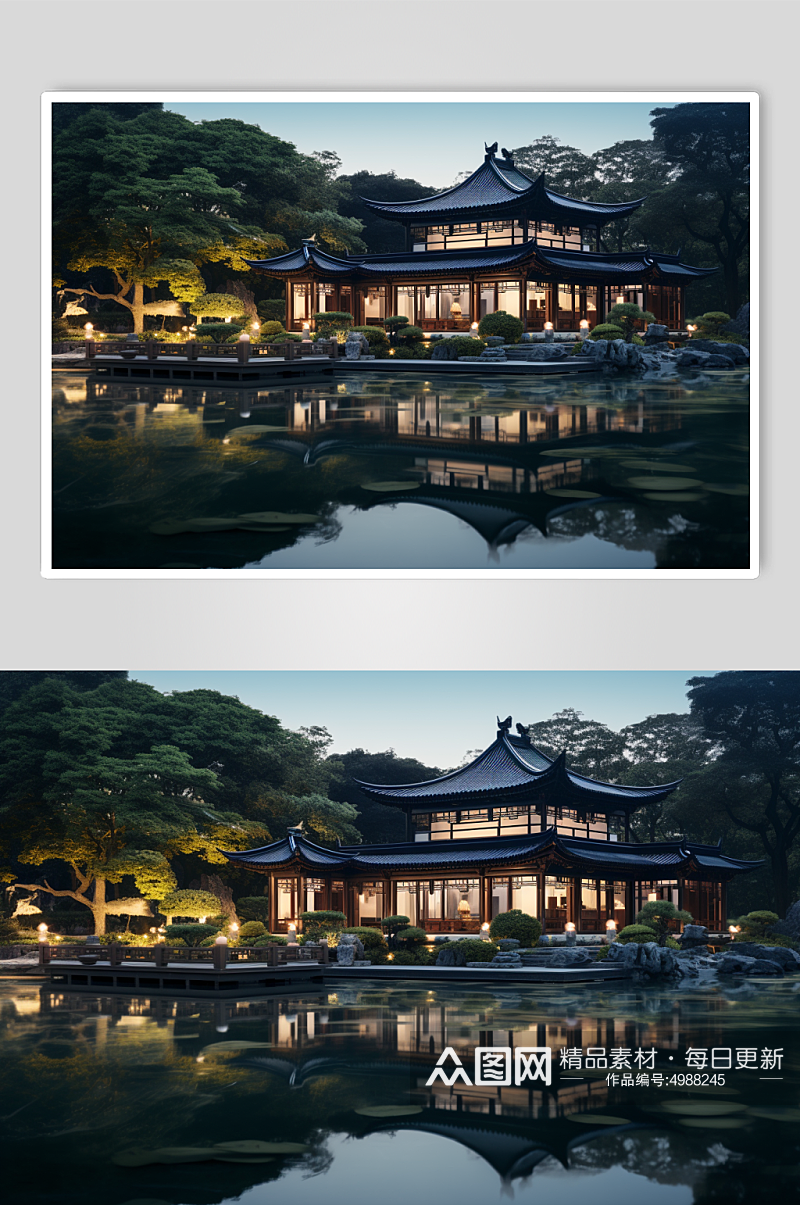 AI数字艺术中国风江南民宿酒店建筑摄影图素材