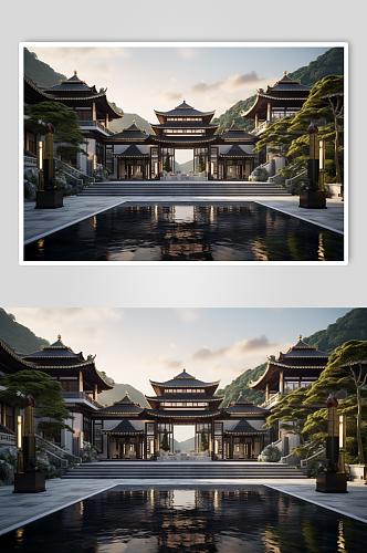 AI数字艺术中国风江南民宿酒店建筑摄影图