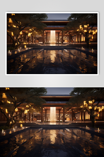 AI数字艺术中国风江南民宿酒店建筑摄影图