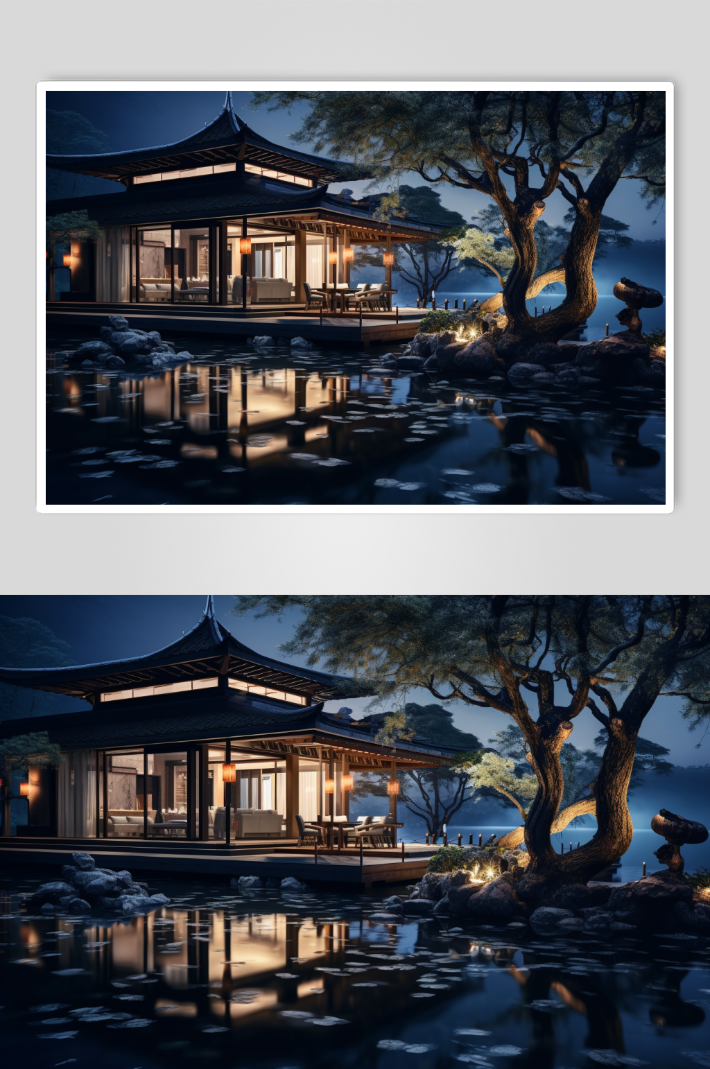AI數(shù)字藝術(shù)中國風(fēng)江南民宿酒店建筑攝影圖素材