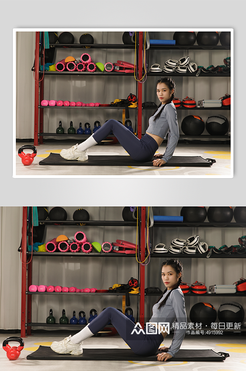 瑜伽垫女性健身教练健身房人物摄影图片素材