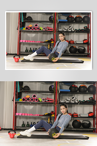 瑜伽垫女性健身教练健身房人物摄影图片