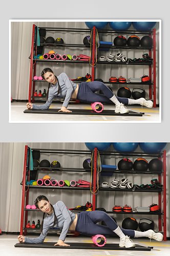 瑜伽垫女性健身教练健身房人物摄影图片