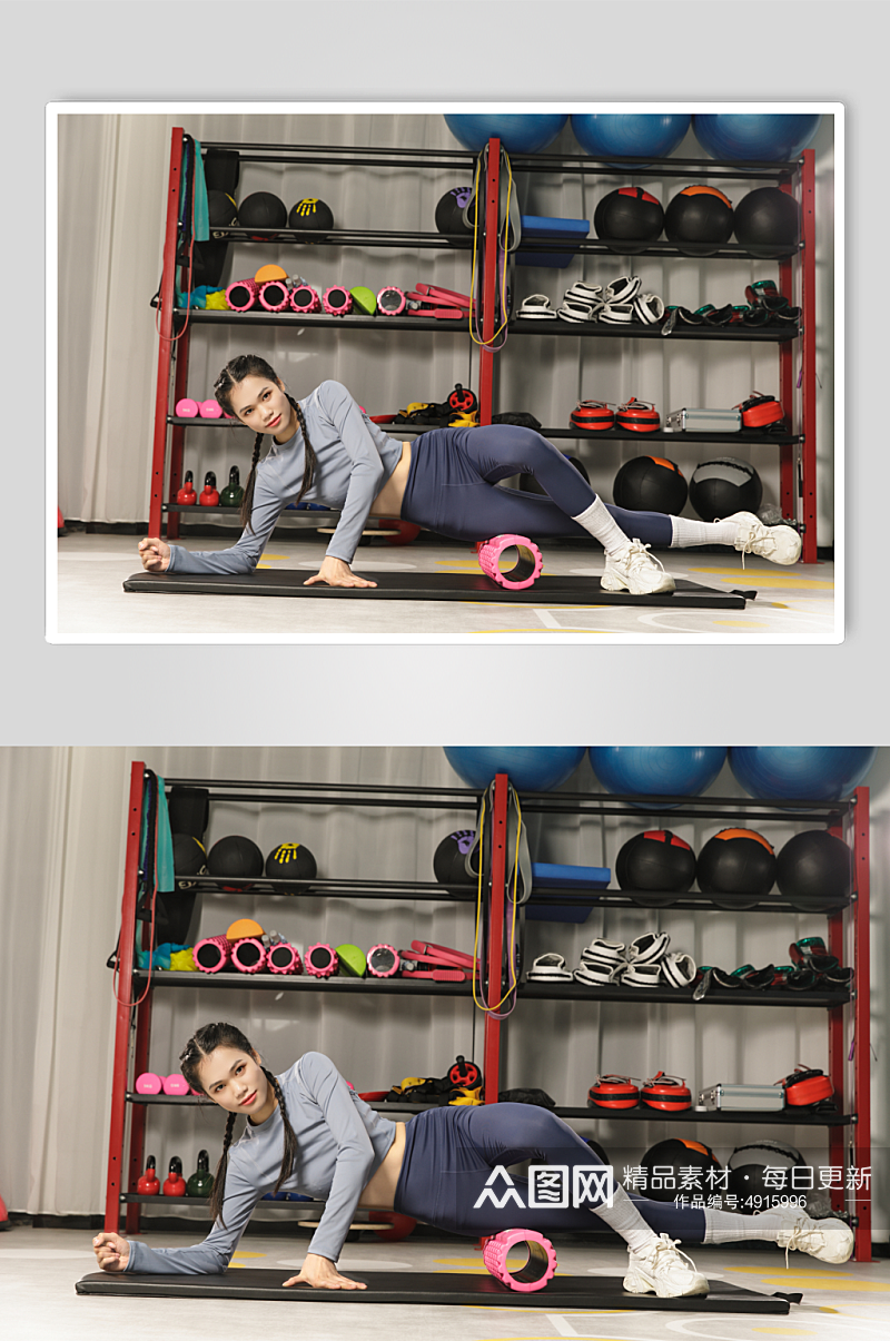 瑜伽垫女性健身教练健身房人物摄影图片素材