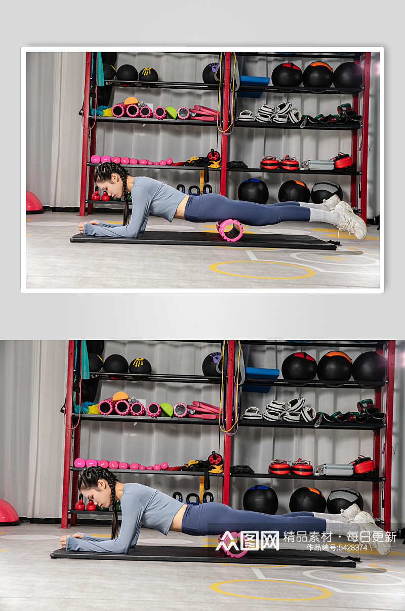 平板支撑健身房女性人物摄影图片素材
