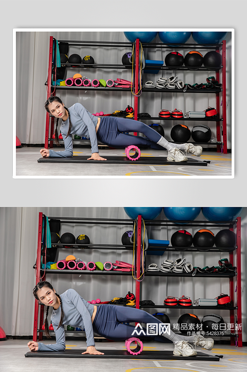 平板支撑健身房女性人物摄影图片素材
