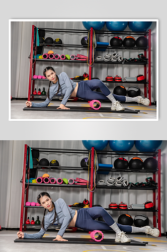 平板支撑健身房女性人物摄影图片