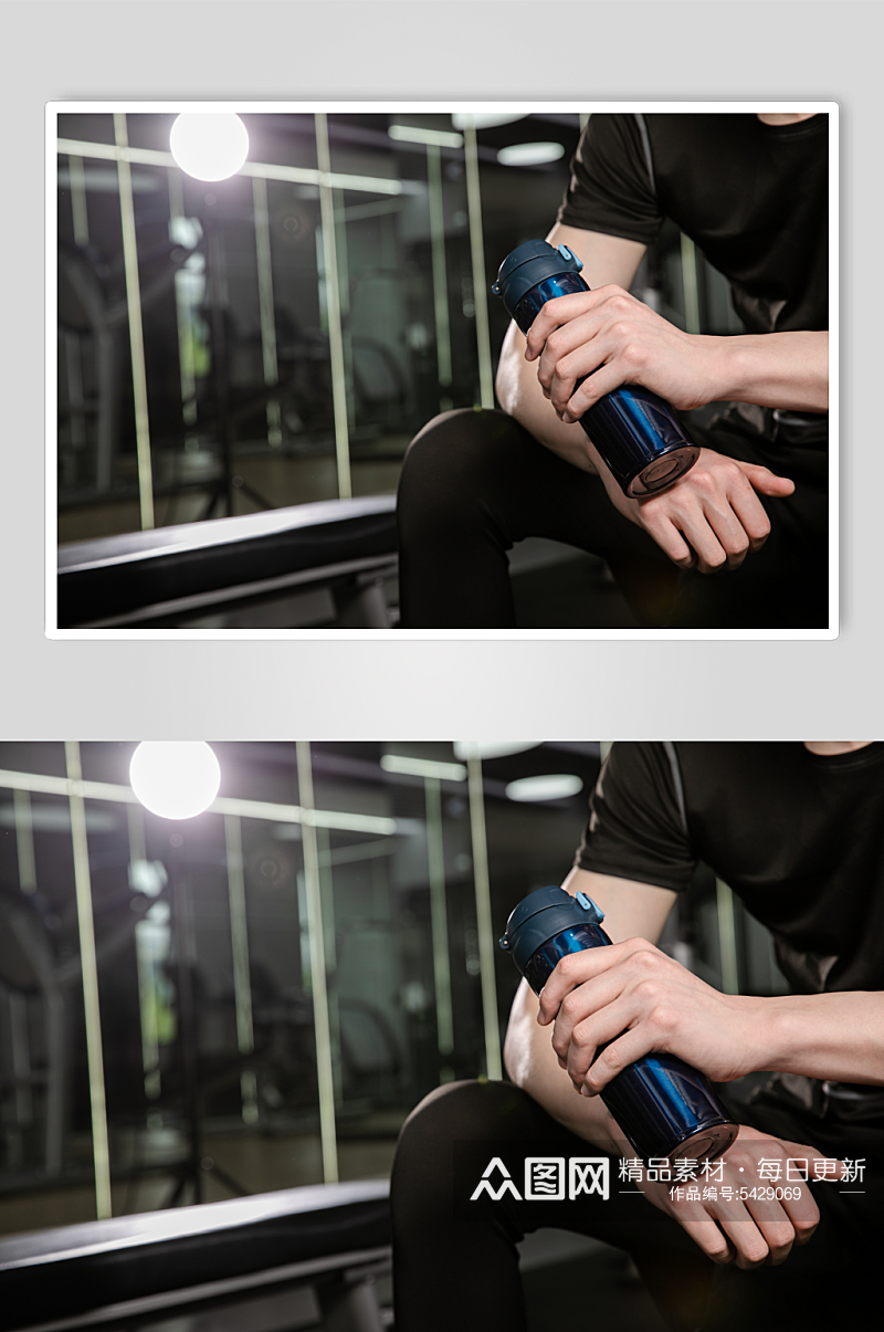 喝水休息健身房男性人物摄影图片素材
