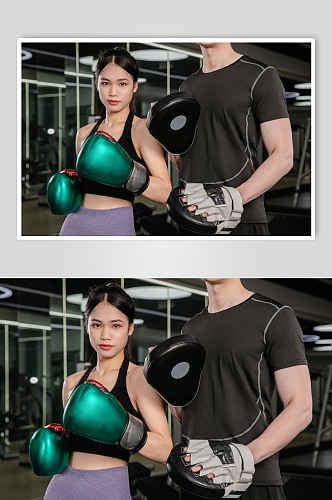 拳击练习健身房男女人物摄影图片