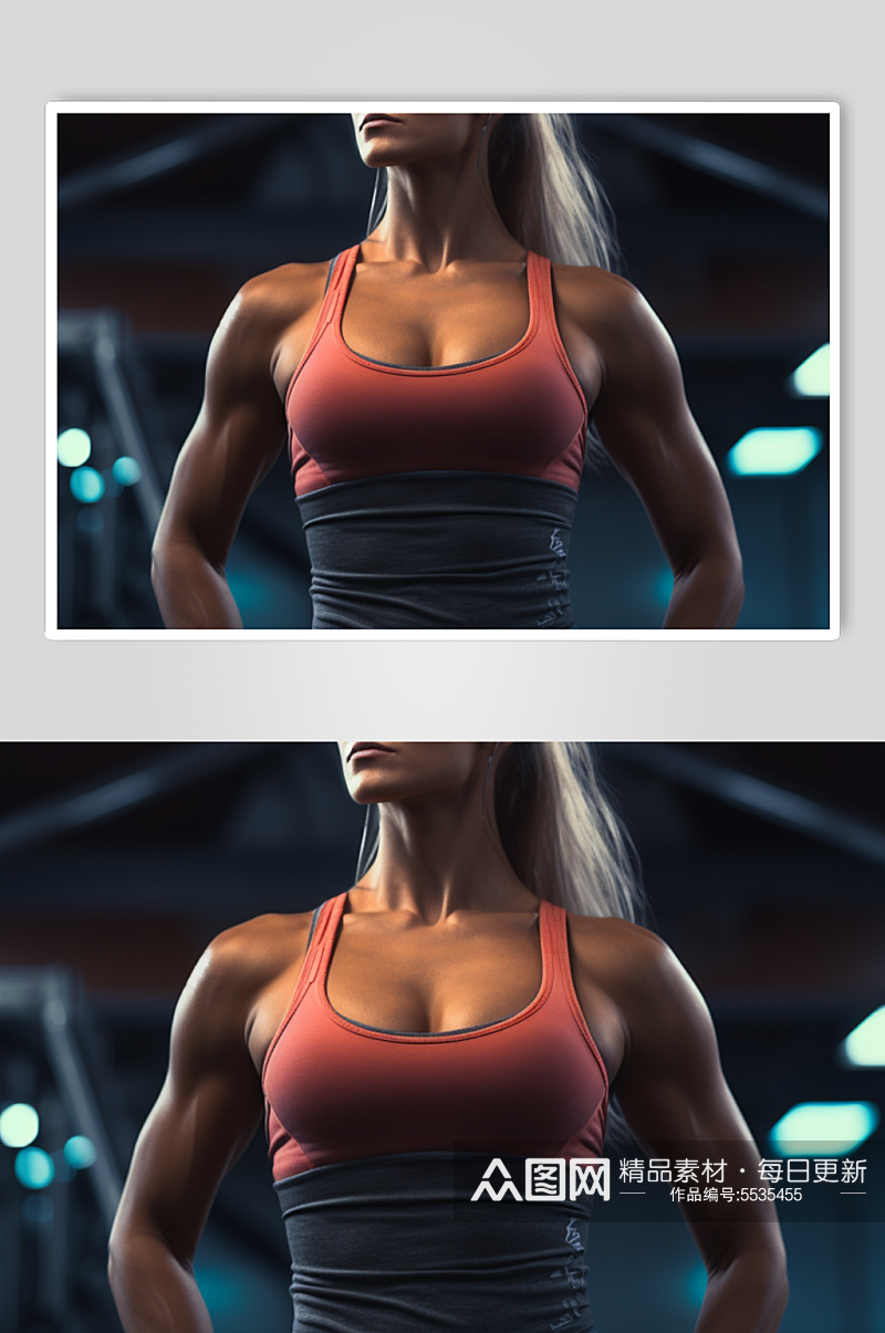 AI数字艺术健身房健身肌肉女生摄影图素材