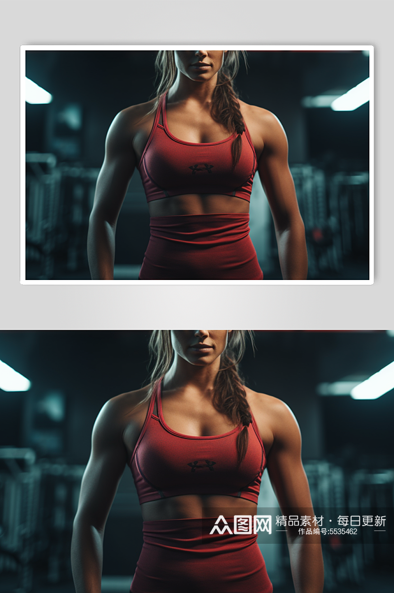 AI数字艺术健身房健身肌肉女生摄影图素材