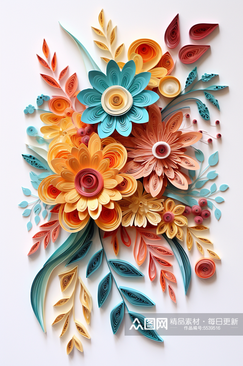 AI数字艺术剪纸风花卉纸质插画素材
