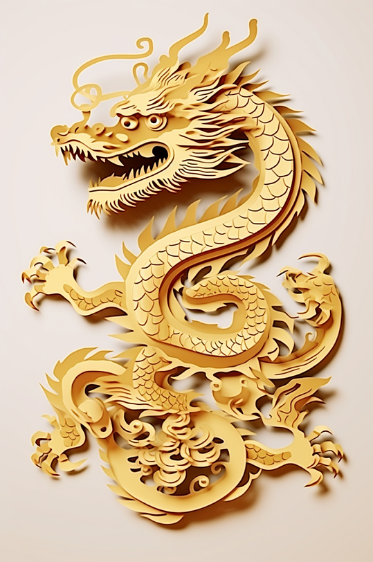 AI数字艺术剪纸风龙抬头十二生肖龙插画元素