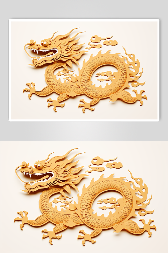 AI数字艺术剪纸风十二生肖龙插画元素