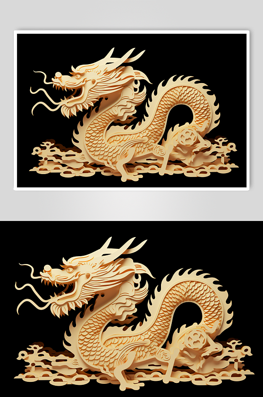 AI数字艺术剪纸风十二生肖龙插画元素-众图网