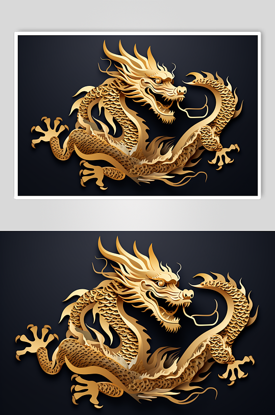 AI数字艺术剪纸风十二生肖龙插画元素