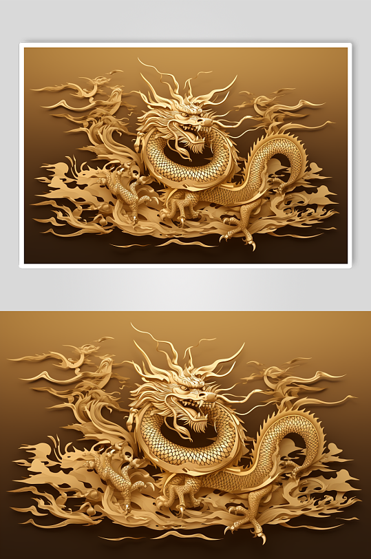 AI数字艺术剪纸风十二生肖龙插画元素