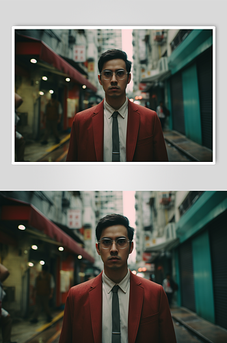 AI数字艺术胶片风复古街道肖像人物摄影图