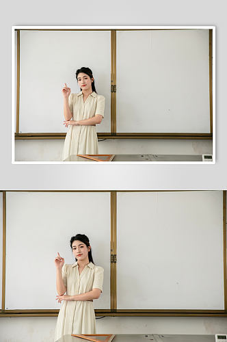 白色连衣裙学校教师商务女生人物摄影图片