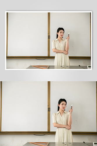 白色连衣裙学校教师商务女生人物摄影图片