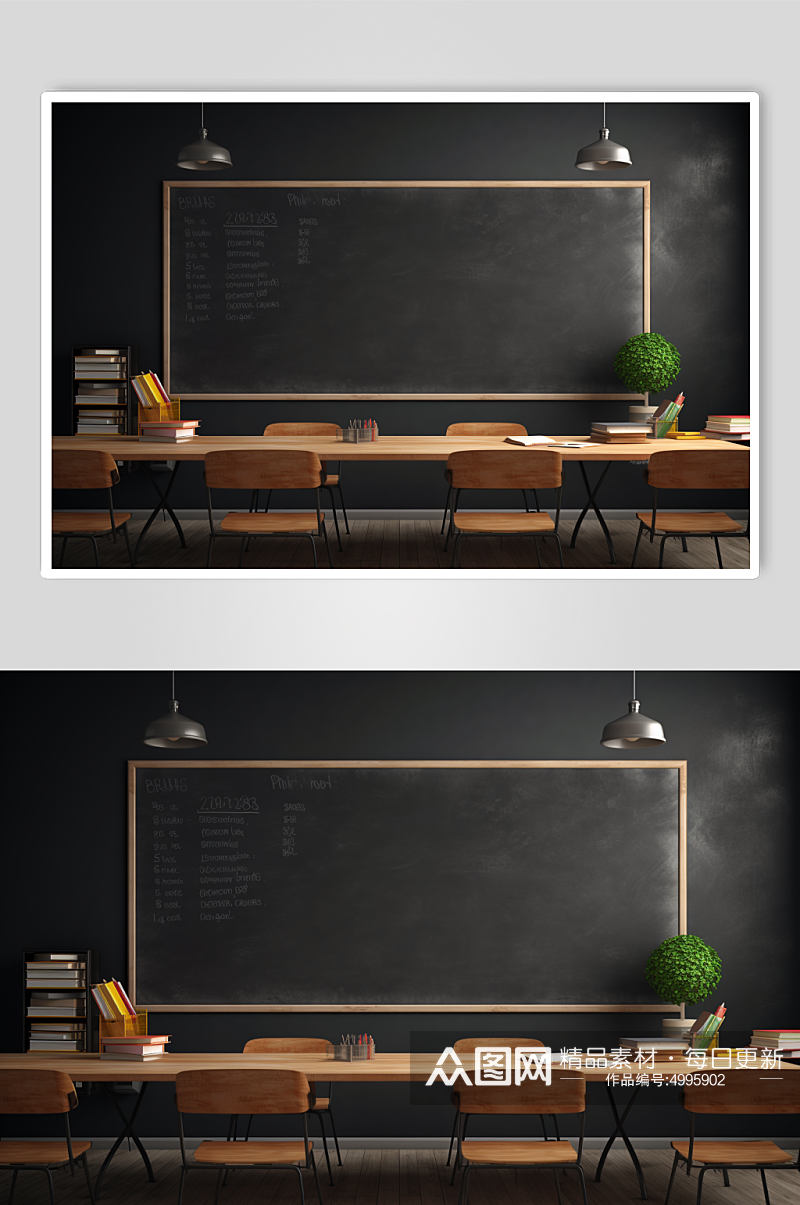 AI数字艺术简约教室黑板背景图片素材