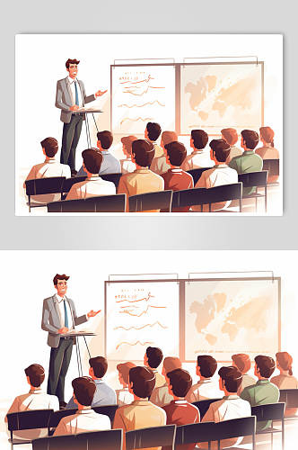 AI数字艺术扁平化教师节老师上课校园插画