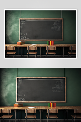 AI数字艺术校园学校教室课桌椅场景摄影图