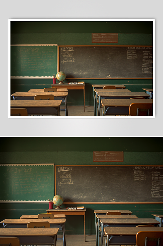 AI数字艺术校园学校教室课桌椅场景摄影图