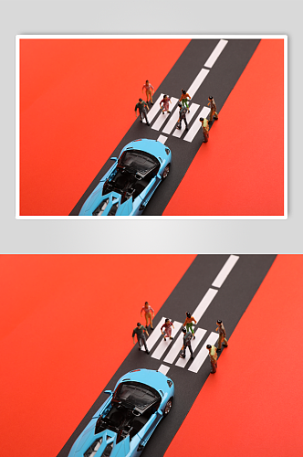 微缩行人斑马线安全出行交通安全摄影图片
