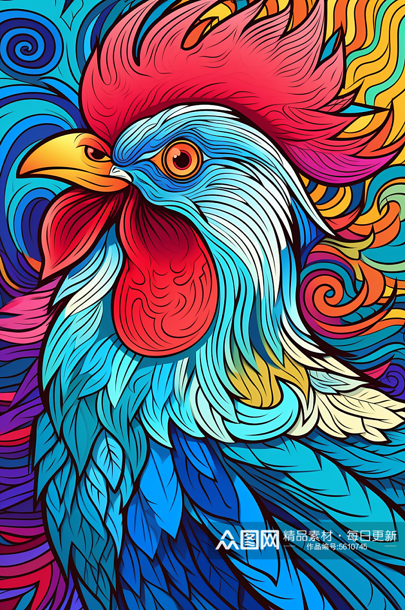 AI数字艺术家禽动物公鸡插画素材