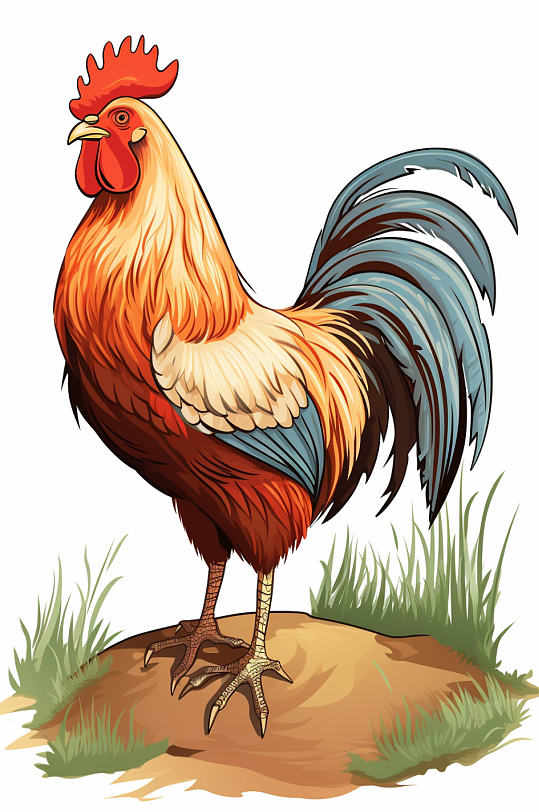 AI数字艺术家禽动物公鸡插画-众图网