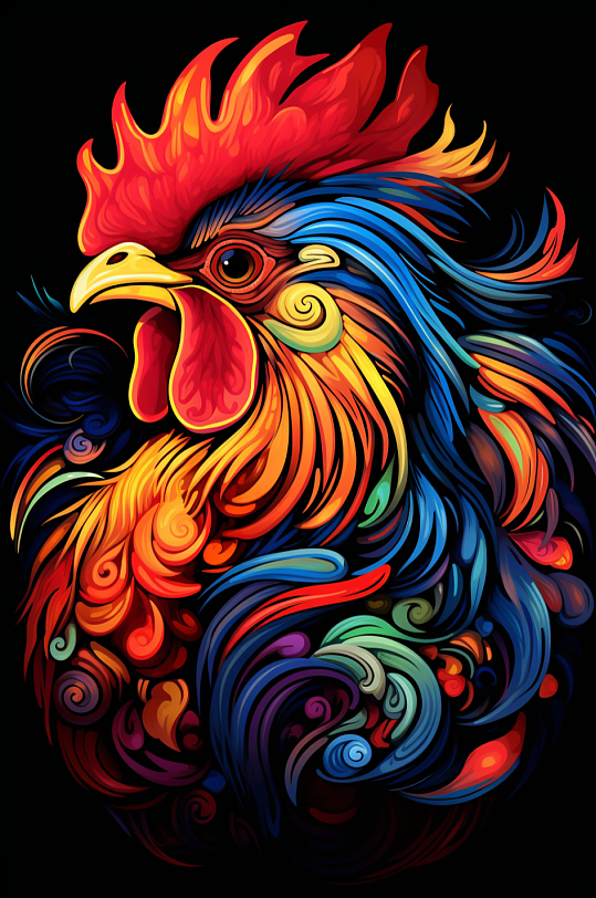 AI数字艺术家禽动物公鸡插画