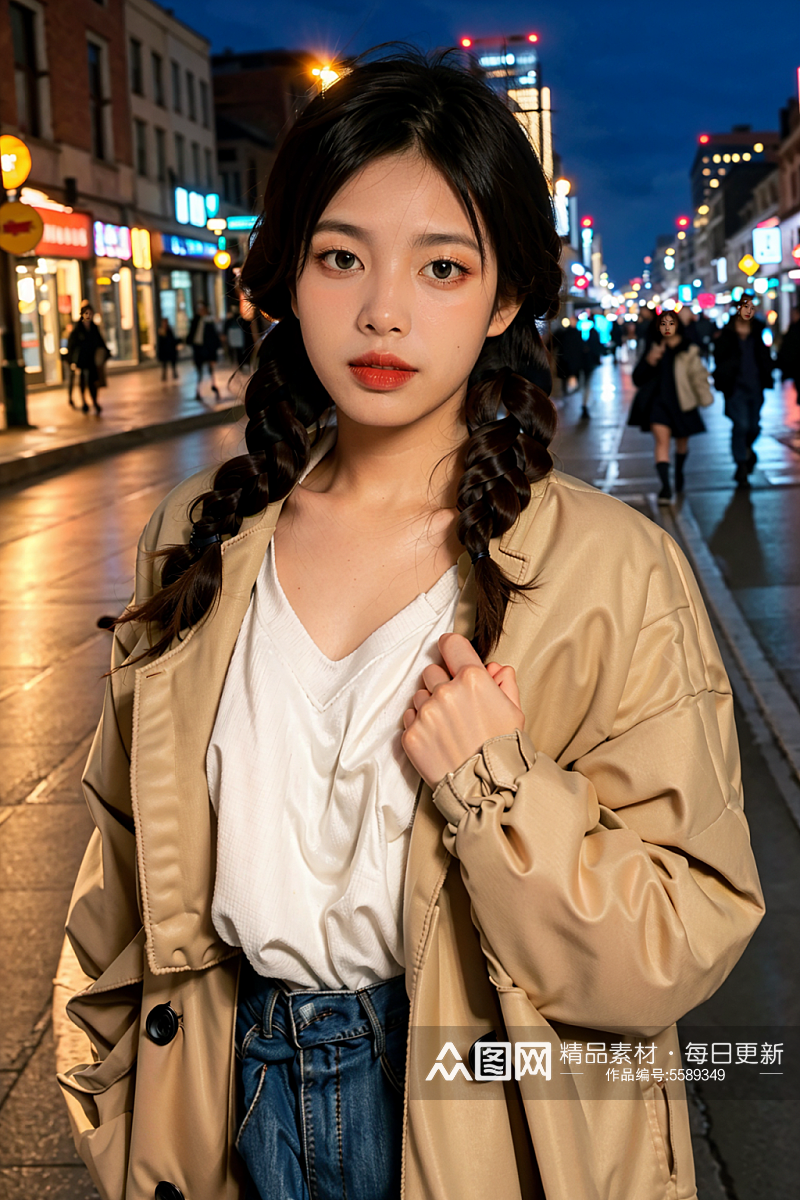 AI数字艺术女性肖像街景摄影图素材