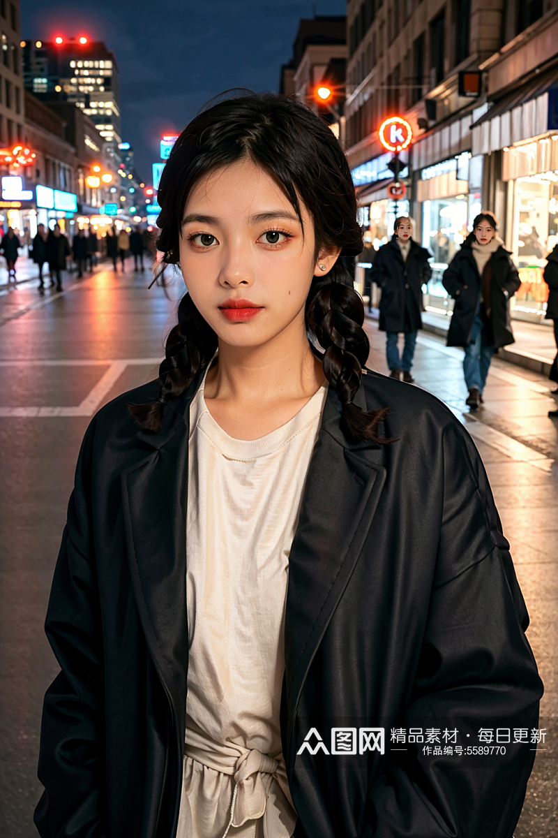 AI数字艺术女性肖像街景摄影图素材