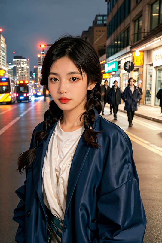 AI数字艺术女性肖像街景摄影图