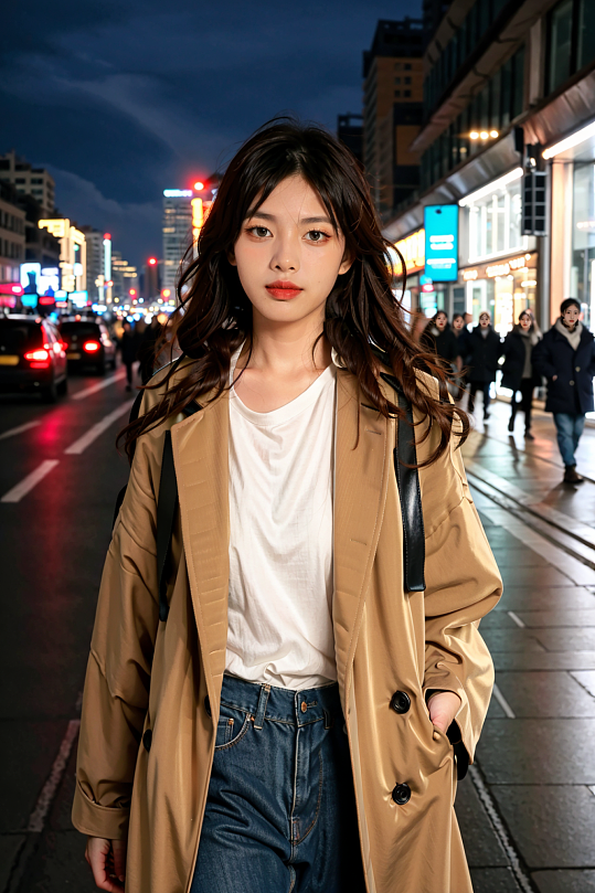 AI数字艺术女性肖像街景摄影图