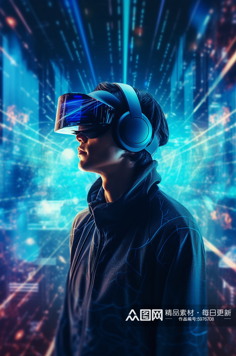 AI数字艺术赛博朋克几何VR眼镜人物图片素材