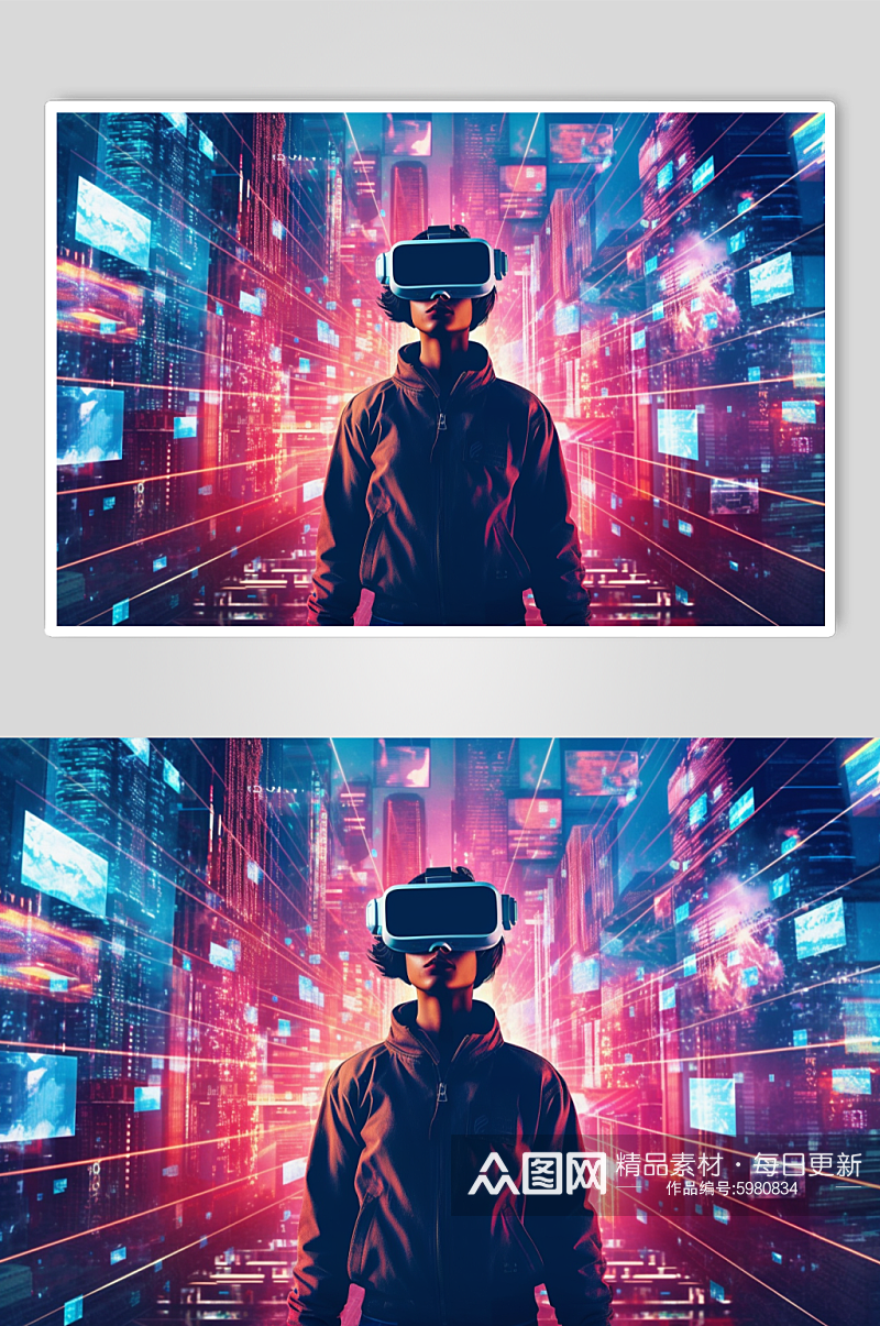 AI数字艺术赛博朋克几何VR眼镜人物图片素材