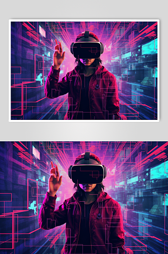 AI数字艺术赛博朋克几何VR眼镜人物图片