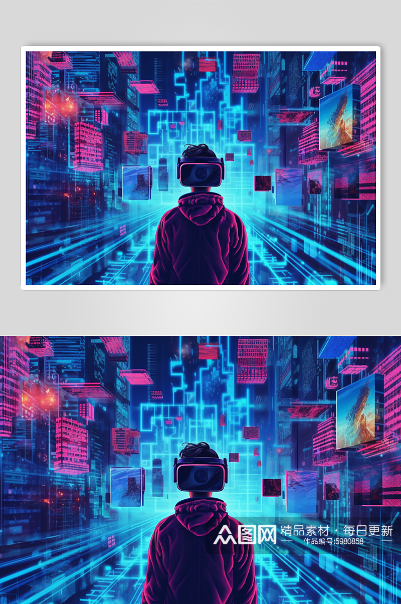 AI数字艺术赛博朋克几何VR眼镜人物图片素材