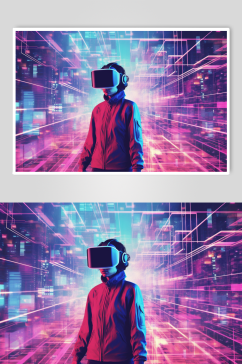 AI数字艺术赛博朋克几何VR眼镜人物图片