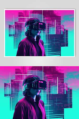 AI数字艺术赛博朋克几何VR眼镜人物图片